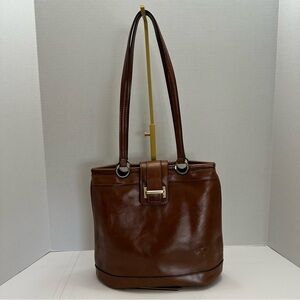 Marola by Patricia Nash – Classic Frame Satchel Tote in Warm Cognac Leather